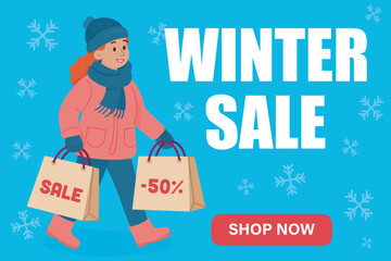 Smiling Woman Winter Sale Shopping