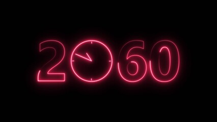 2060 digital text celebration and Calendar neon bright magenta red color illustration. Clock icon timer concept on black background.  