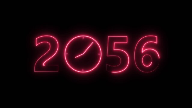 2056 digital text celebration and Calendar neon bright magenta red color illustration. Clock icon timer concept on black background.  