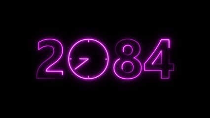 2084 digital text celebration and Calendar neon bright magenta color illustration. Clock icon timer concept on black background. 
