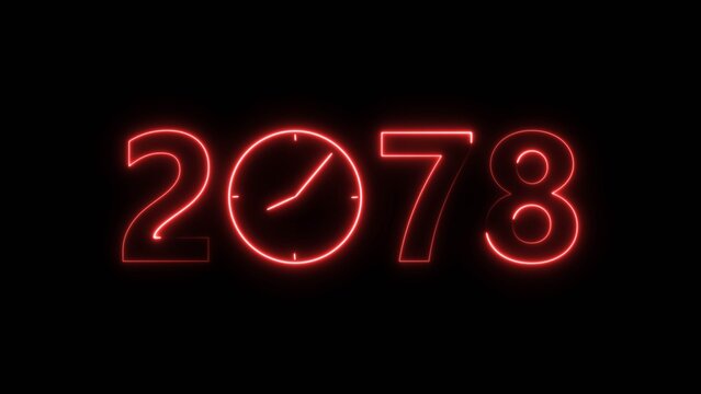 2078 digital text celebration and Calendar neon bright red color illustration. Clock icon timer concept on black background.