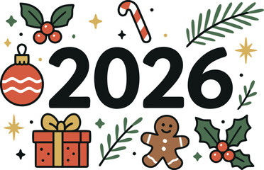 Obraz premium 2026 Christmas vector illustration with modern holiday elements
