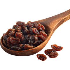 raisins in wooden spoon	
