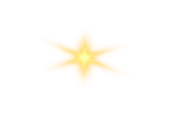 Yellow star emits golden light and sparkles. PNG. Tiny stars and glowing dust float in the air. Radiant beams and soft shimmering glow spread outward.