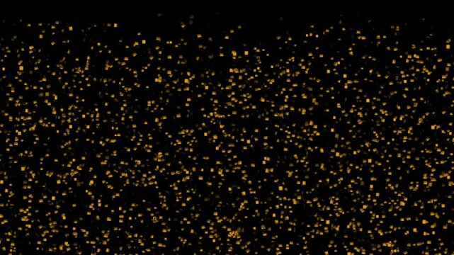 Golden confetti burst over solid black overlay background. 4K Footage Animation