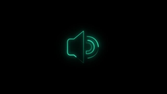 Neon speaker icon, glowing sound bubble, futuristic audio volume OE element, neon speaker icon animation.