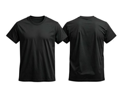 Front and back view of a plain black short-sleeve t-shirt