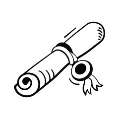 Modern doodle icon of diploma scroll, graduation and academic achievement