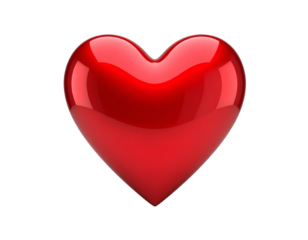 Glossy red heart on a transparent background, symbolizing love and passion