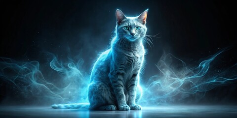 A Majestic Feline Illuminated by Ethereal, Glowing Blue Energy, Mystical and Serene in a Dark Setting