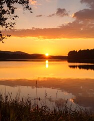 Serene sunset over a still lake