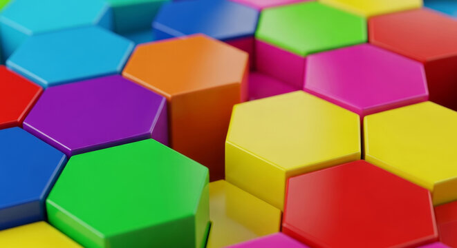 Abstract colorful hexagon shapes forming a textured background pattern honeycomb geometric