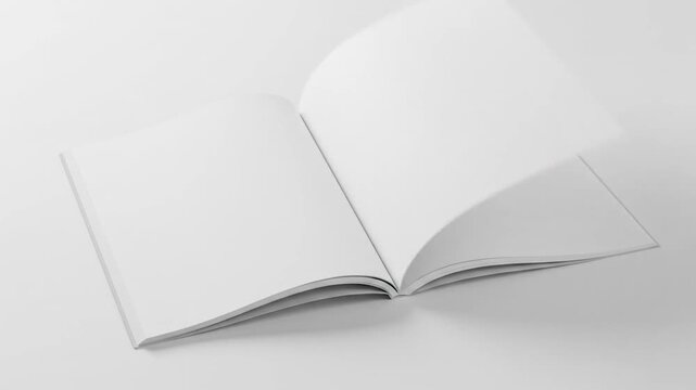 An open blank book with white pages, showcasing empty space for text or images on a clean background
