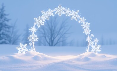 Snowflake arch decoration on white snowy background in winter christmas background christmas holiday background winter decoration celebration