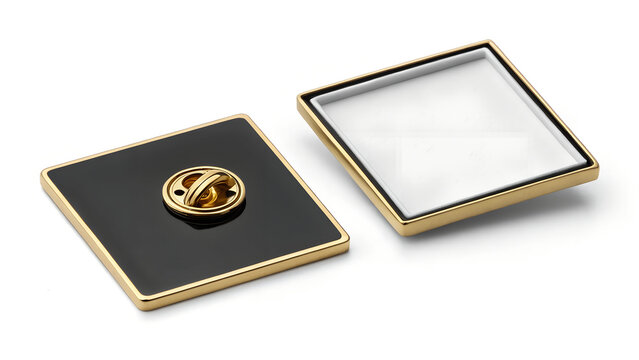 Empty enamel pin mockup - Blank square Black gold lapel badge mock up