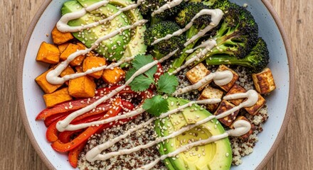 Healthy vegetarian bowl with assorted vegetables and grains