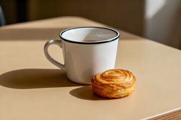 Warm Coffee Cup and Pastry on Cozy Morning Table