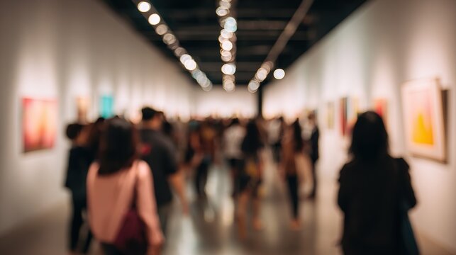 Abstract view of visitors in an art gallery