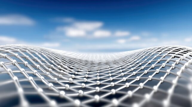 An abstract image of a network structure with a blue sky background, suggesting connectivity and technology.