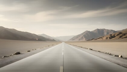 Straight Desert Highway Leading to Distant Mountains