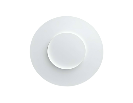 Minimalist white circular device with subtle shadow depth