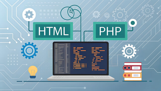 Programming, coding, development concept. Code, HTML, php web programming source code