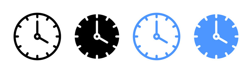 Clock icons in four variations representing time, hours, and time management.