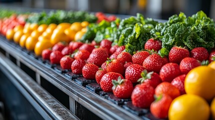 Vibrant strawberries and lemons at a lively farmer's market, celebrating nature's bounty on a sunny day