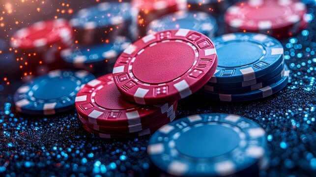 Colorful poker chips create an exhilarating atmosphere, inviting players to seize the excitement of gaming and chance