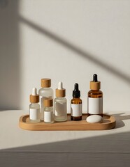 Minimalist Skincare Bottles with Natural Light Shadows