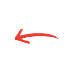 Red hand drawn arrow icon. Left side pointing arrow sign symbol png.