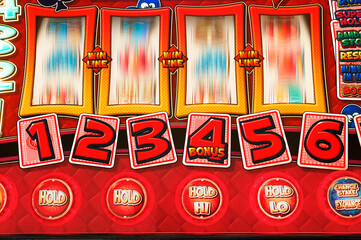 Slot Machine Spinning, Close Up. United Kingdom