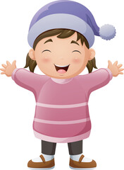 Happy little girl cartoon wearing winter clothes