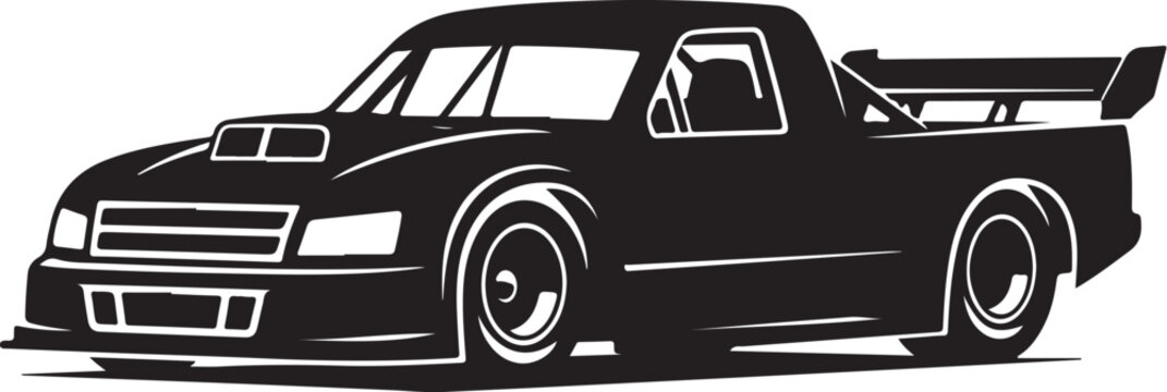 Racing pickup truck silhouette with spoiler and aggressive design