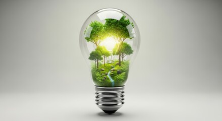 Eco friendly light bulb with a forest inside representing renewable energy and nature