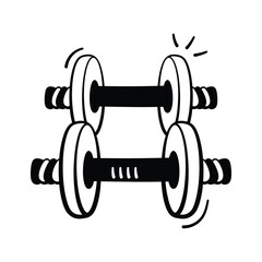 Dumbbells doodle icon, physical education, strength training, and school fitness
