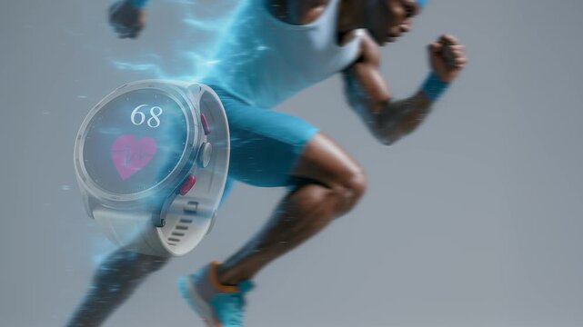 ランナーと連動するスマートウォッチ・心拍計測シーン