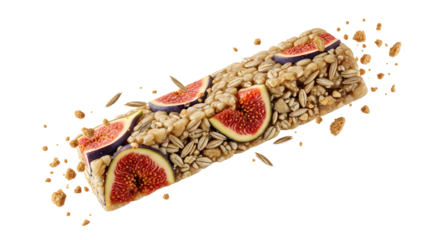 Healthy fig and sunflower seed energy bar isolated on white background, nutritious snack for active lifestyles