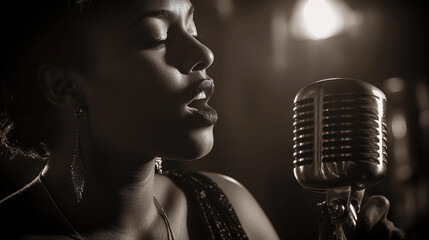 Singer captivating audience with soulful performance at vintage venue