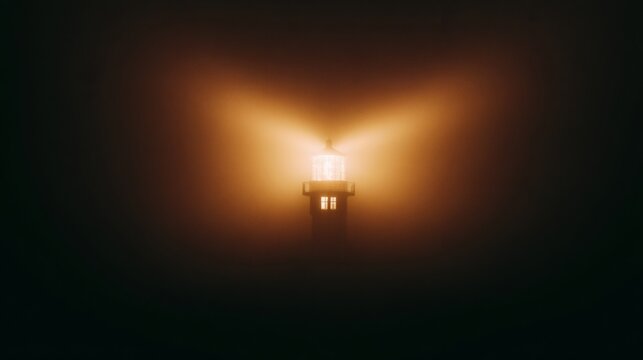 sailor. Lighthouse beam cutting through morning fog at a coastal maritime scene. travel magazines, destination branding, designed for outdoor magazines and nature guides, used by event planners.