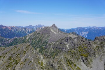 北アルプス　奥穂高岳から望む槍ヶ岳　立山　針ノ木岳