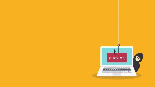 Click me bait on a laptop computer, hacker trying to steal confidential data, personal information and credit card detail. Hacking concept.	