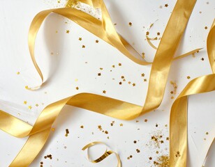 Golden Ribbons and Confetti – Festive Celebration on White