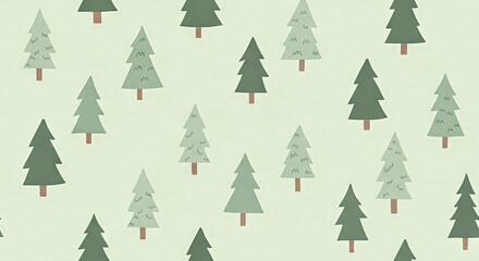 Pattern of green evergreen trees on light green background  
