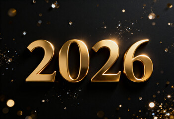 2026 Happy New Year with stars and golden letters.