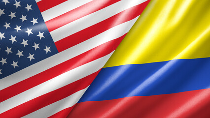 Fototapeta premium United States USA and Colombia two national flags filling the entire frame, close-up view, edge-to-edge composition