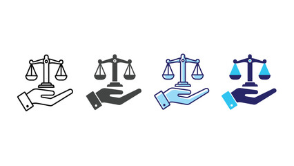 Obraz premium Hand Holding Scales of Justice Icon Set. Legal Services, Fairness, Balance, and Business Ethics Vector Illustration