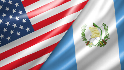 United States USA and Guatemala two national flags filling the entire frame, close-up view, edge-to-edge composition