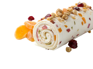 rolled ice cream with nuts and dried fruit ,isolated on transparent png