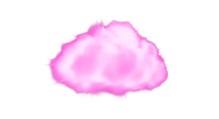 Soft pink cloud with bright light flares on a black contrasting background on transparent background